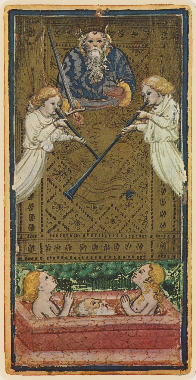 O anjo, fascínio de uma carta de tarô do convés "Visconti", 1441-47 de Bonifacio Bembo