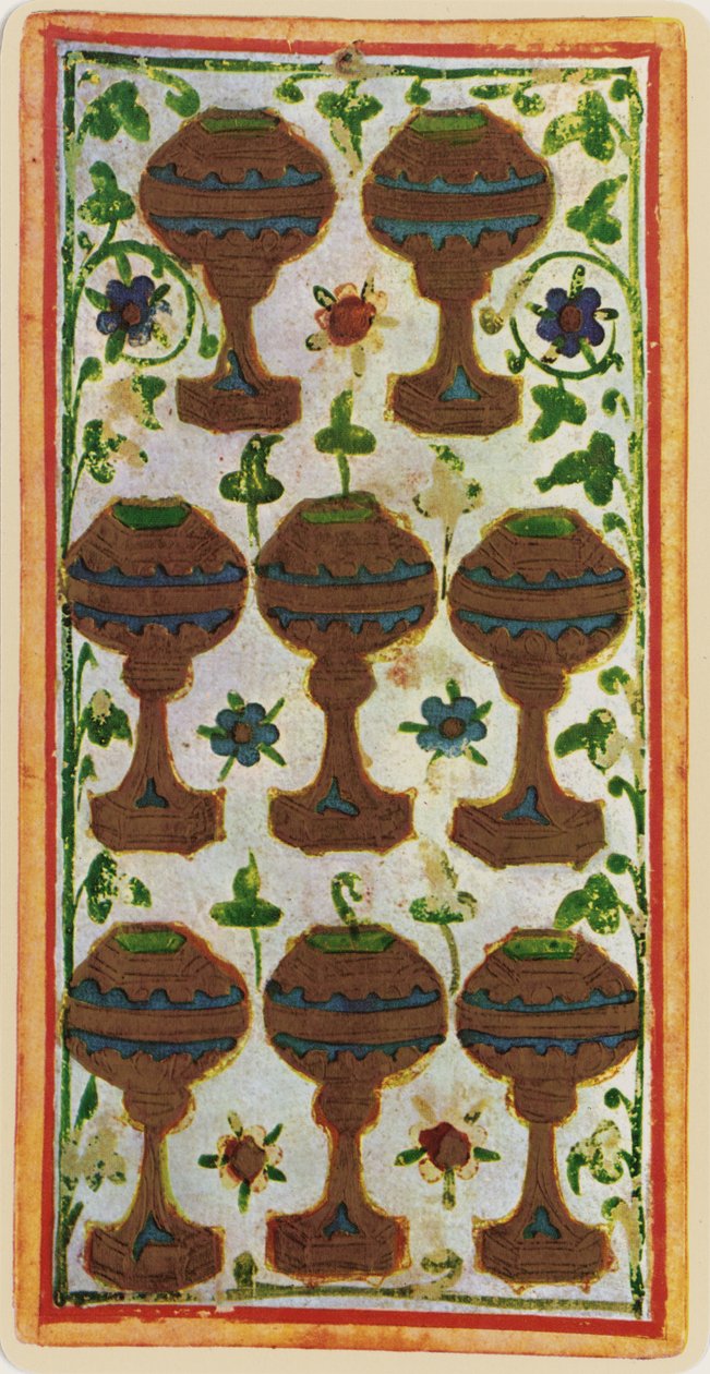 Oito de Copas, fac-símile de uma carta de tarô do baralho &39;Visconti&39;, 1441-47 de Bonifacio Bembo