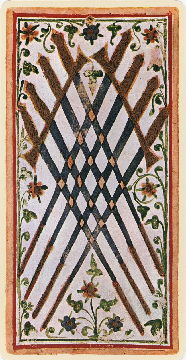 Oito de Espadas, fac-símile de uma carta de tarô do baralho &39;Visconti&39;, 1441-47 de Bonifacio Bembo