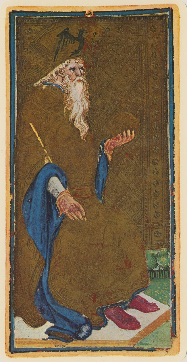 O imperador, fascínio de uma carta de tarô do convés "Visconti", 1441-47 de Bonifacio Bembo