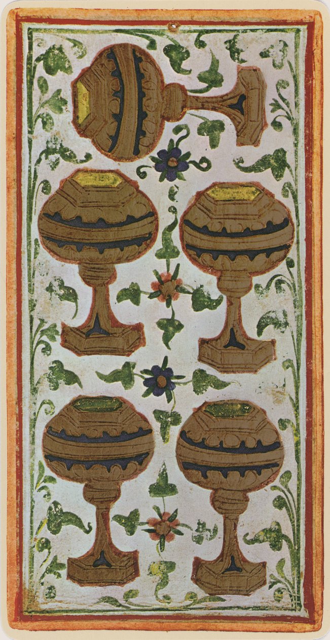 The Five of Cups, fac-símile de uma carta de tarô do deck &39;Visconti&39;, 1441-47 de Bonifacio Bembo
