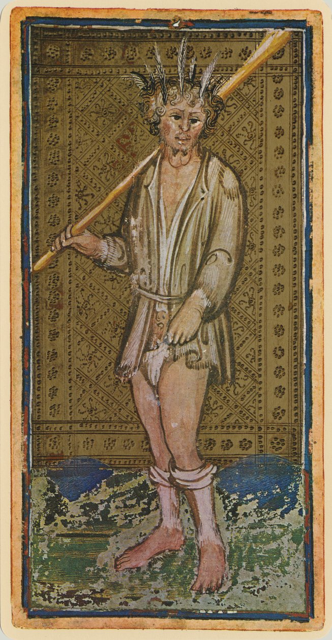 O Louco, fascínio de uma carta de tarô do baralho "Visconti", 1441-47 de Bonifacio Bembo