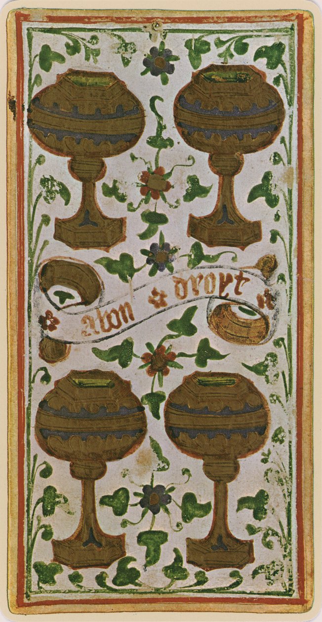 The Four of Cups, fac-símile de uma carta de tarô do deck &39;Visconti&39;, 1441-47 de Bonifacio Bembo