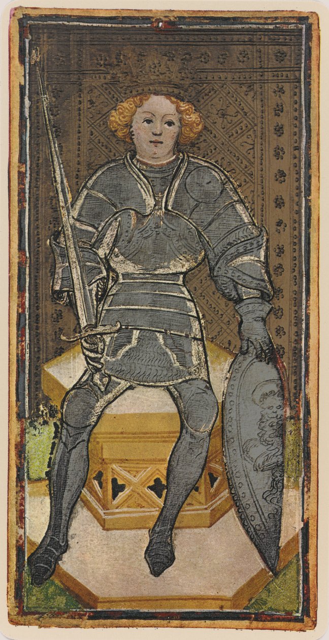 O Rei das Espadas, fac-símile de uma carta de tarô do convés "Visconti", 1441-47 de Bonifacio Bembo