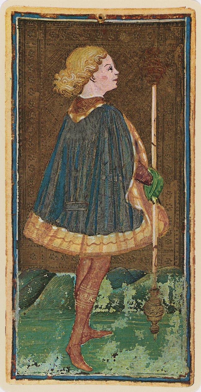 O Valete de Paus, fac-símile de uma carta de tarô do baralho &39;Visconti&39;, 1441-47 de Bonifacio Bembo