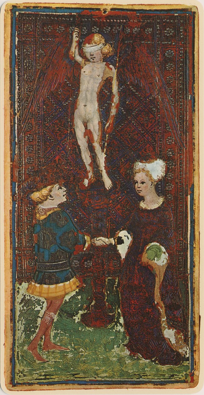 Os amantes, fascínio de uma carta de tarô do convés "Visconti", 1441-47 de Bonifacio Bembo