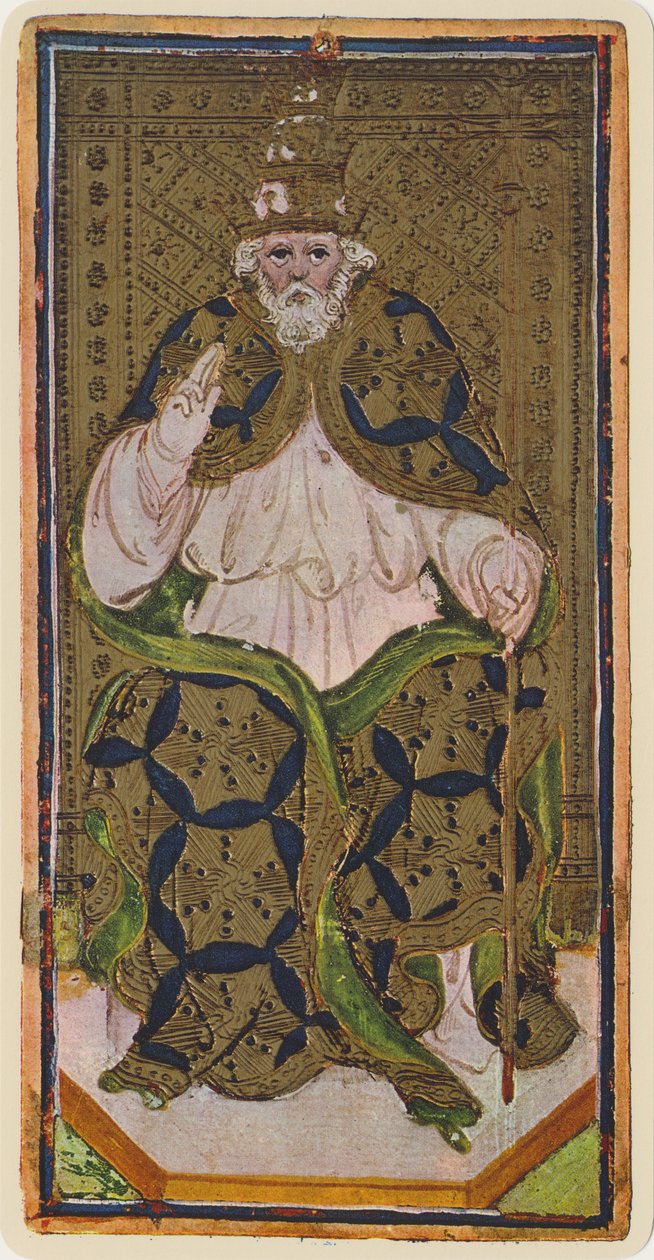 O papa, fascínio de uma carta de tarô do convés "Visconti", 1441-47 de Bonifacio Bembo