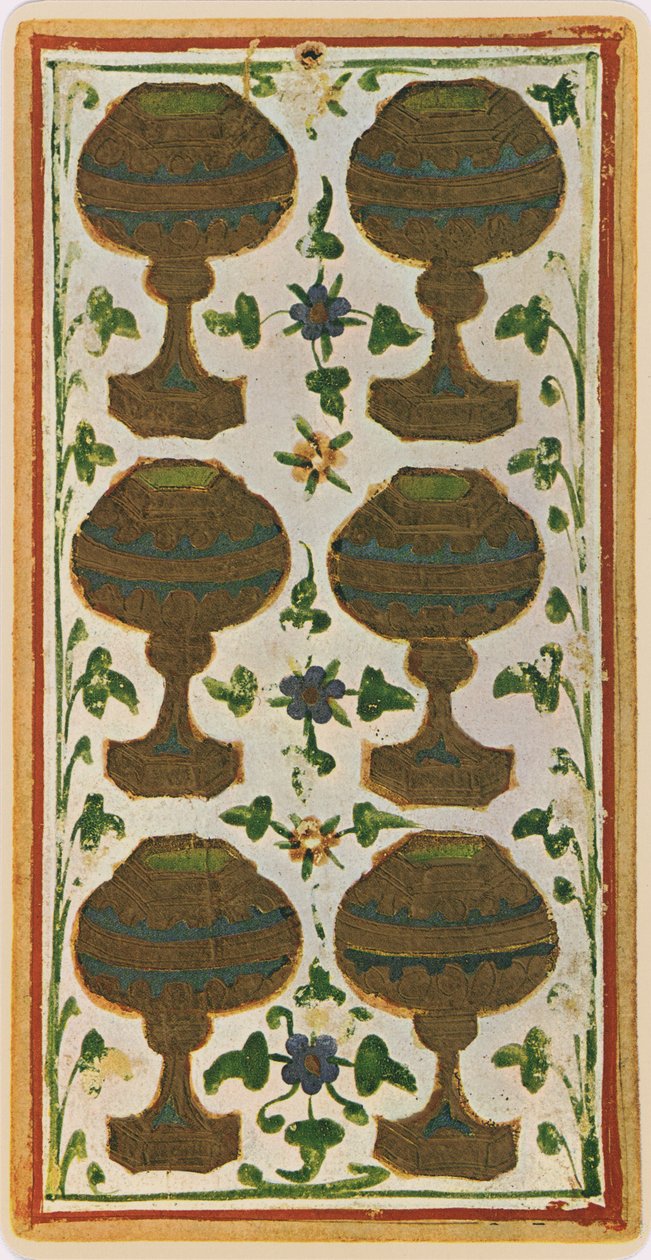 The Six of Cups, fac-símile de uma carta de tarô do deck &39;Visconti&39;, 1441-47 de Bonifacio Bembo