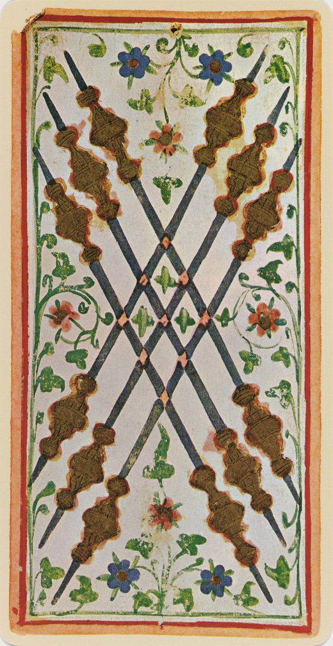 The Six of Wands, fac-símile de uma carta de tarô do baralho &39;Visconti&39;, 1441-47 de Bonifacio Bembo