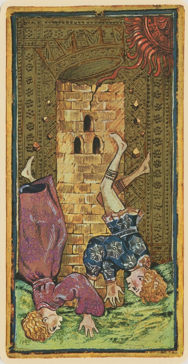 A Torre, fascinante de uma carta de tarô do convés "Visconti", 1441-47 de Bonifacio Bembo