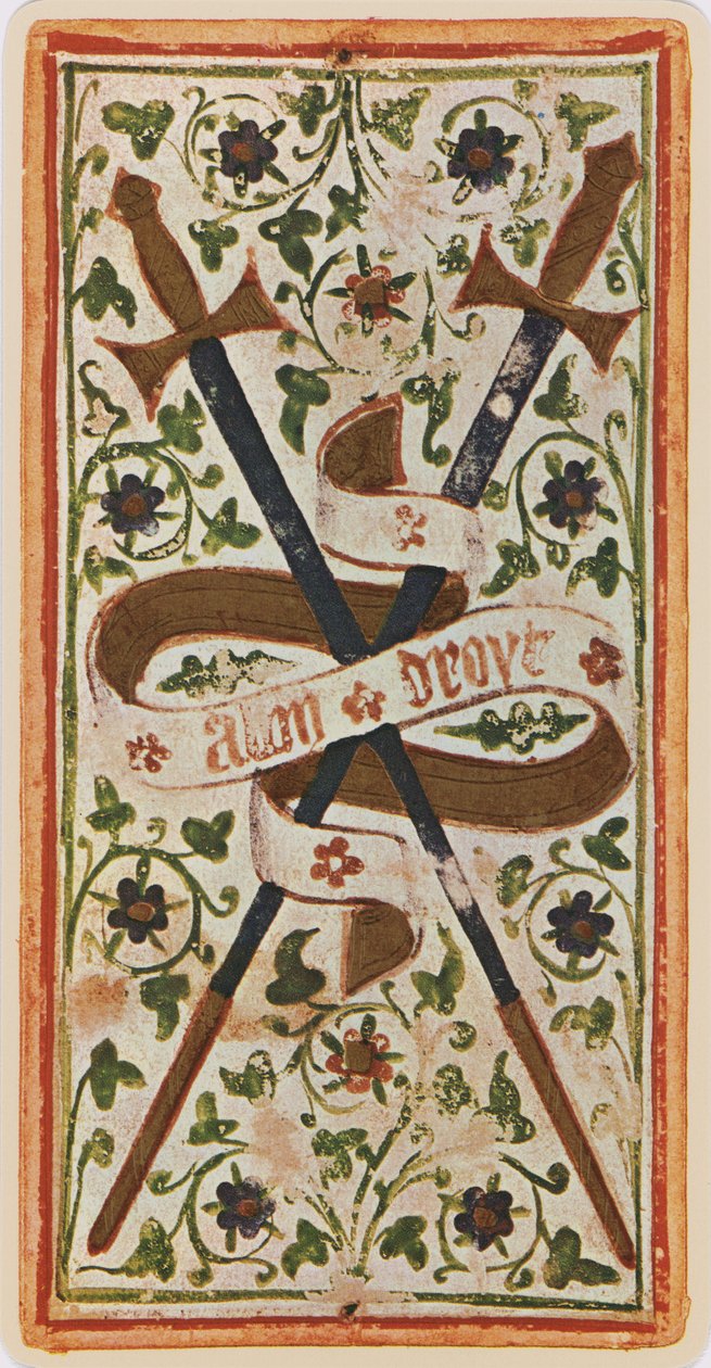 The Two of Swords, fac-símile de uma carta de tarô do deck &39;Visconti&39;, 1441-47 de Bonifacio Bembo