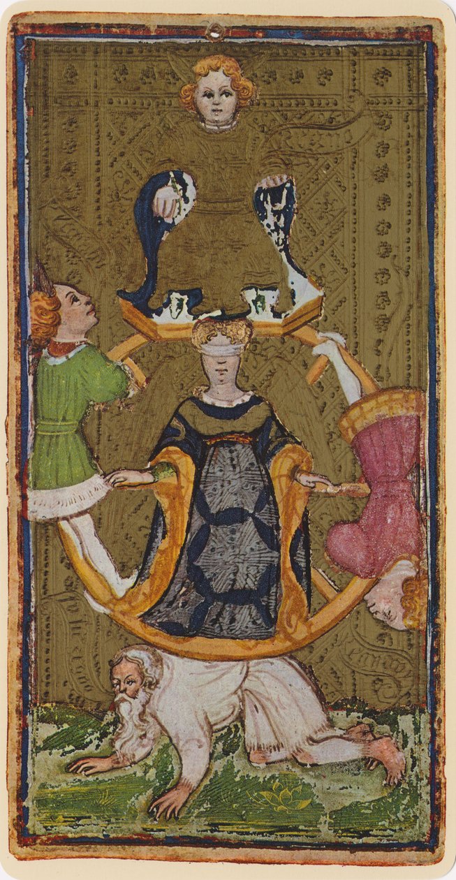 A Roda da Fortuna, fascínio de uma carta de tarô do convés "Visconti", 1441-47 de Bonifacio Bembo