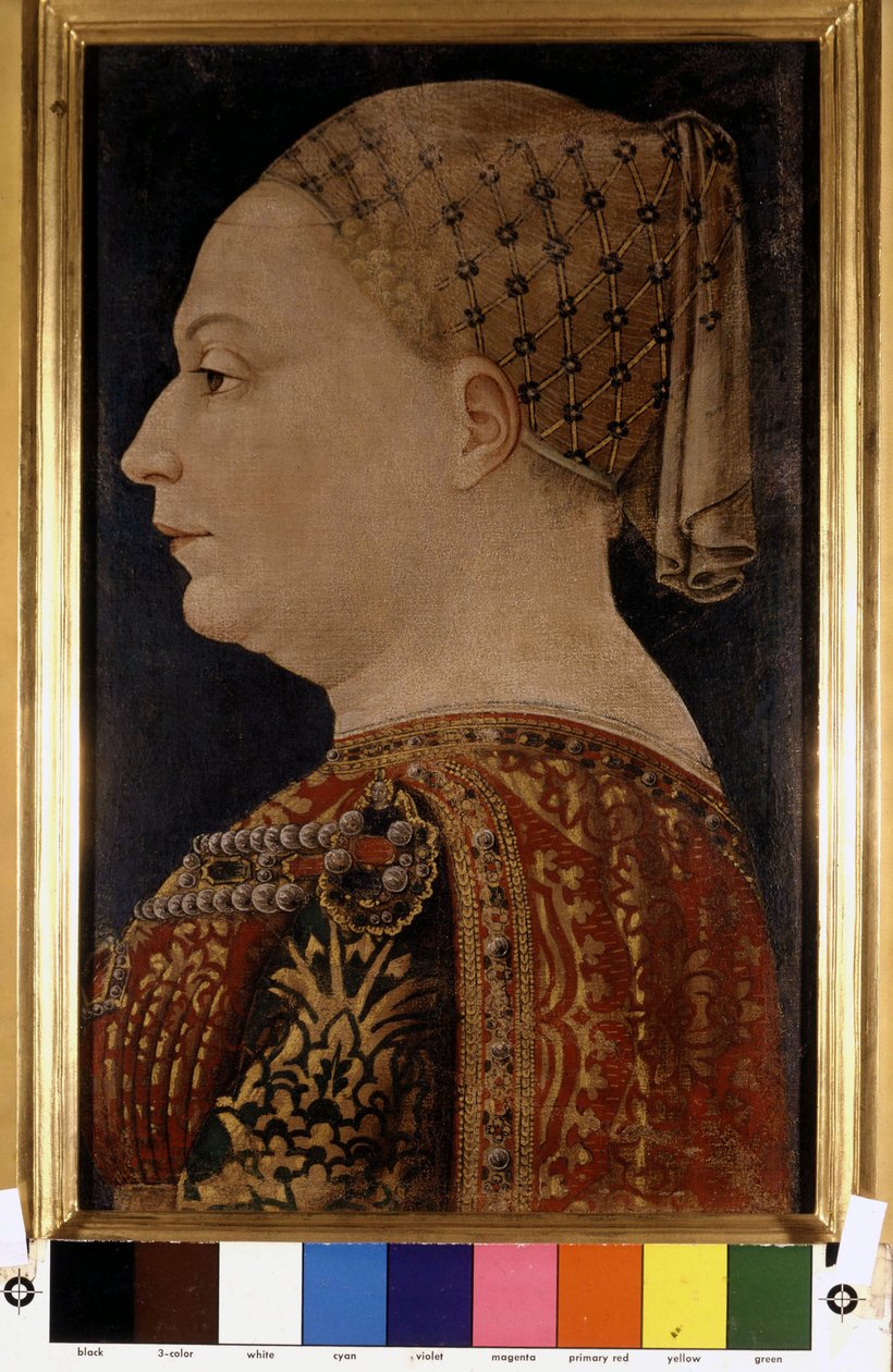 Retrato de Bianca Maria Visconti, esposa de Francesco Sforza (1401-1466) por Bonofacio Bembo por volta de 1470. Pinacoteca di Brera, Milão. de Bonifacio Bembo