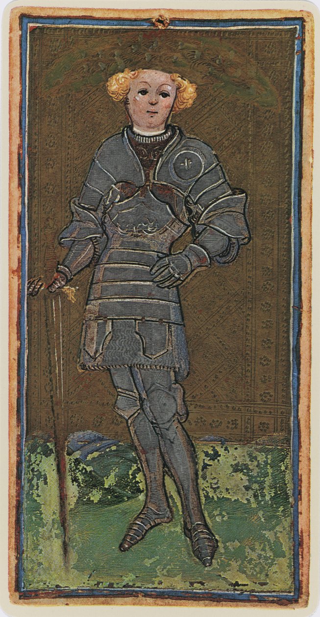 O Valete de Espadas, fac-símile de uma carta de tarô do baralho &39;Visconti&39;, 1441-47 de Bonifacio Bembo