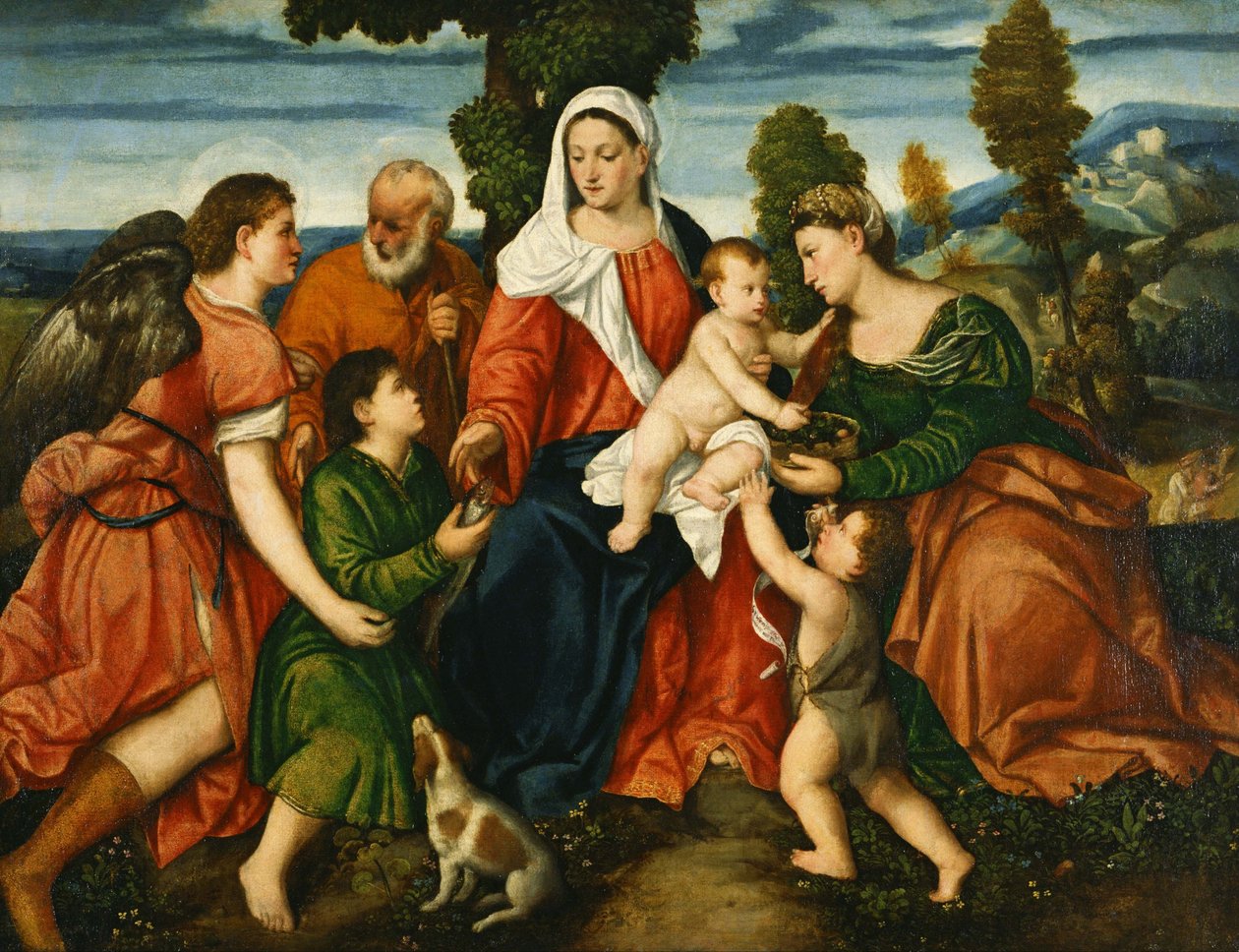 Japonês: n: n A Sagrada Família com Tobias e o Anjo, Santa Dorotéia, Giovannino e o Milagre do Milho além de Bonifazio Veronese
