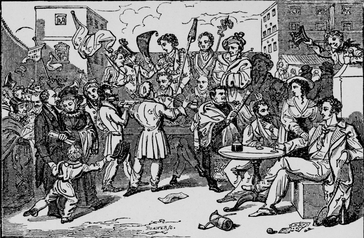 Uma eleição simulada na prisão de Kings Bench, c1828, 1912 de Bonner