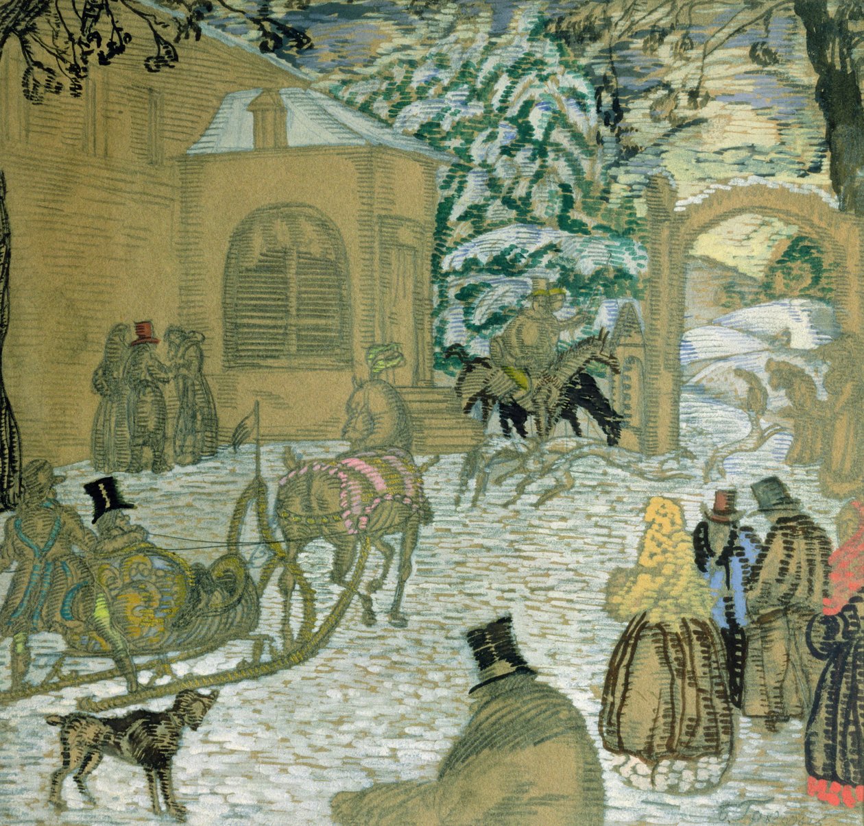 Illustraton for &39;Dubrovsky&39;, de Alexander Pushkin (1799-1837), 1912 (lápis e guache sobre papel) de Boris Dmitrievich Grigoriev