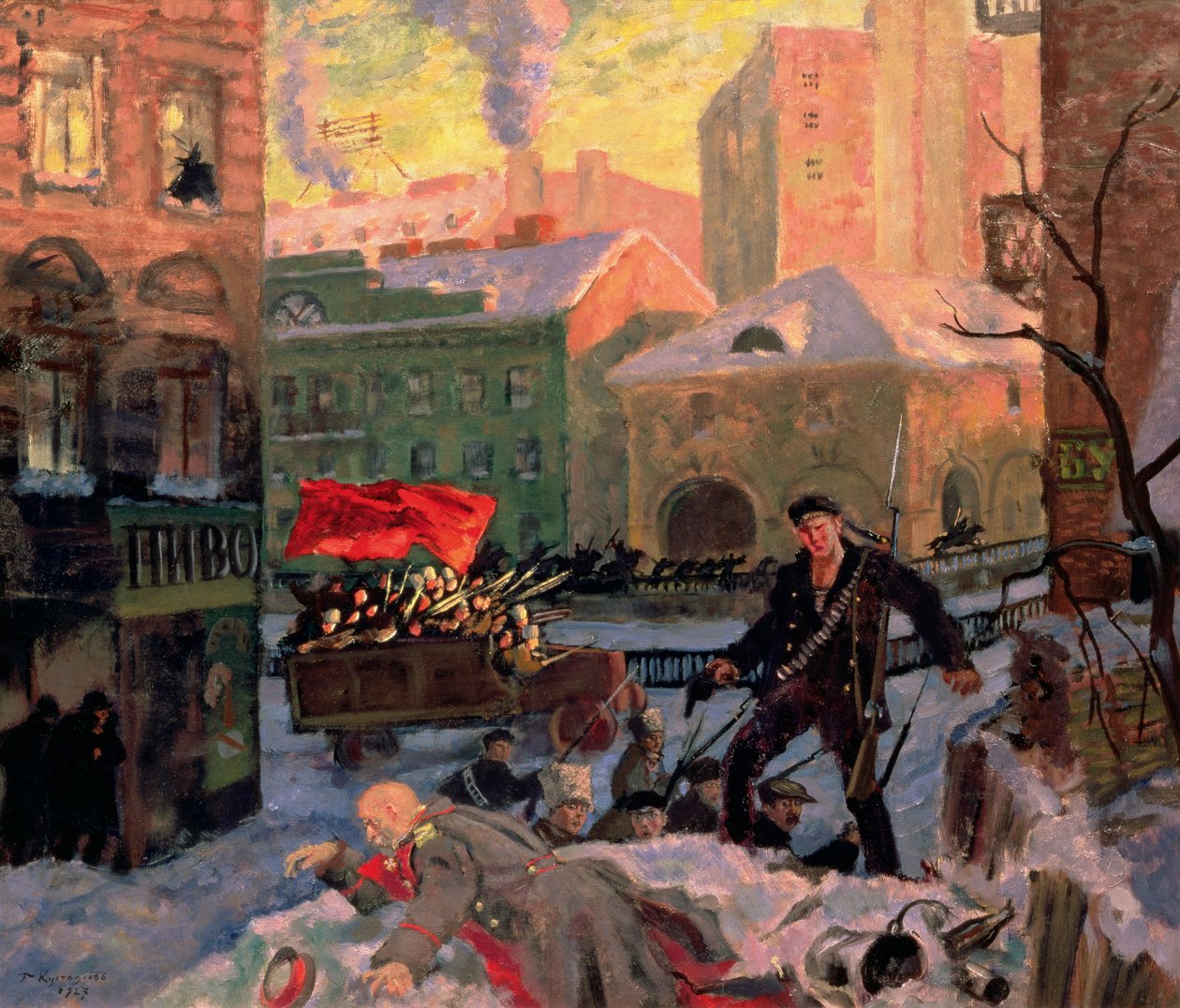 Outubro de 1917 em Petrogrado de Boris Mikhailovich Kustodiev