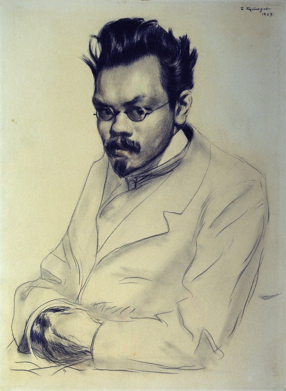 Retrato de Alexei M. Remizov, 1907 (carvão e pastel sobre papel) de Boris Mikhailovich Kustodiev
