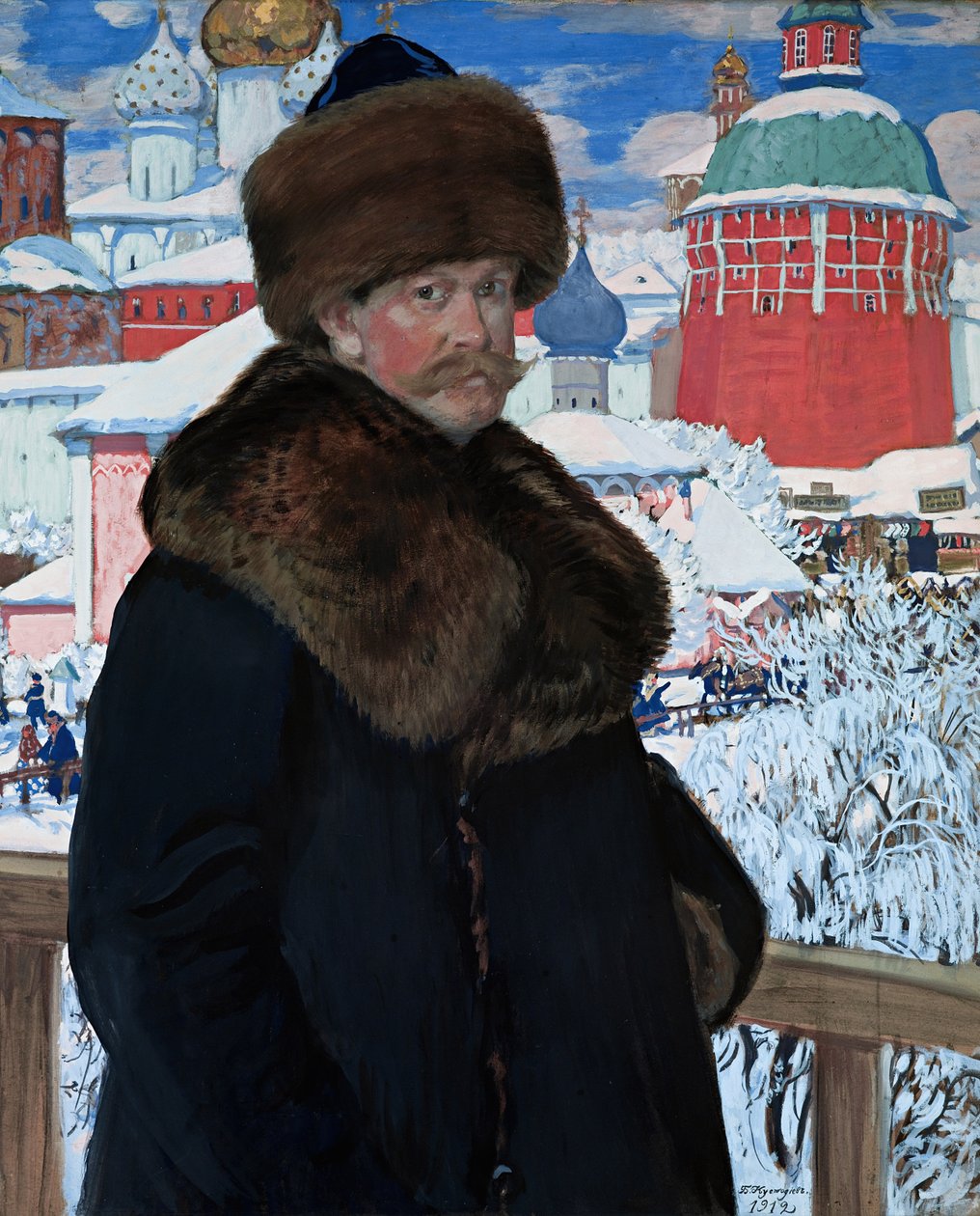 Auto-retrato, 1912 (tempera em papelão) de Boris Mikhailovich Kustodiev