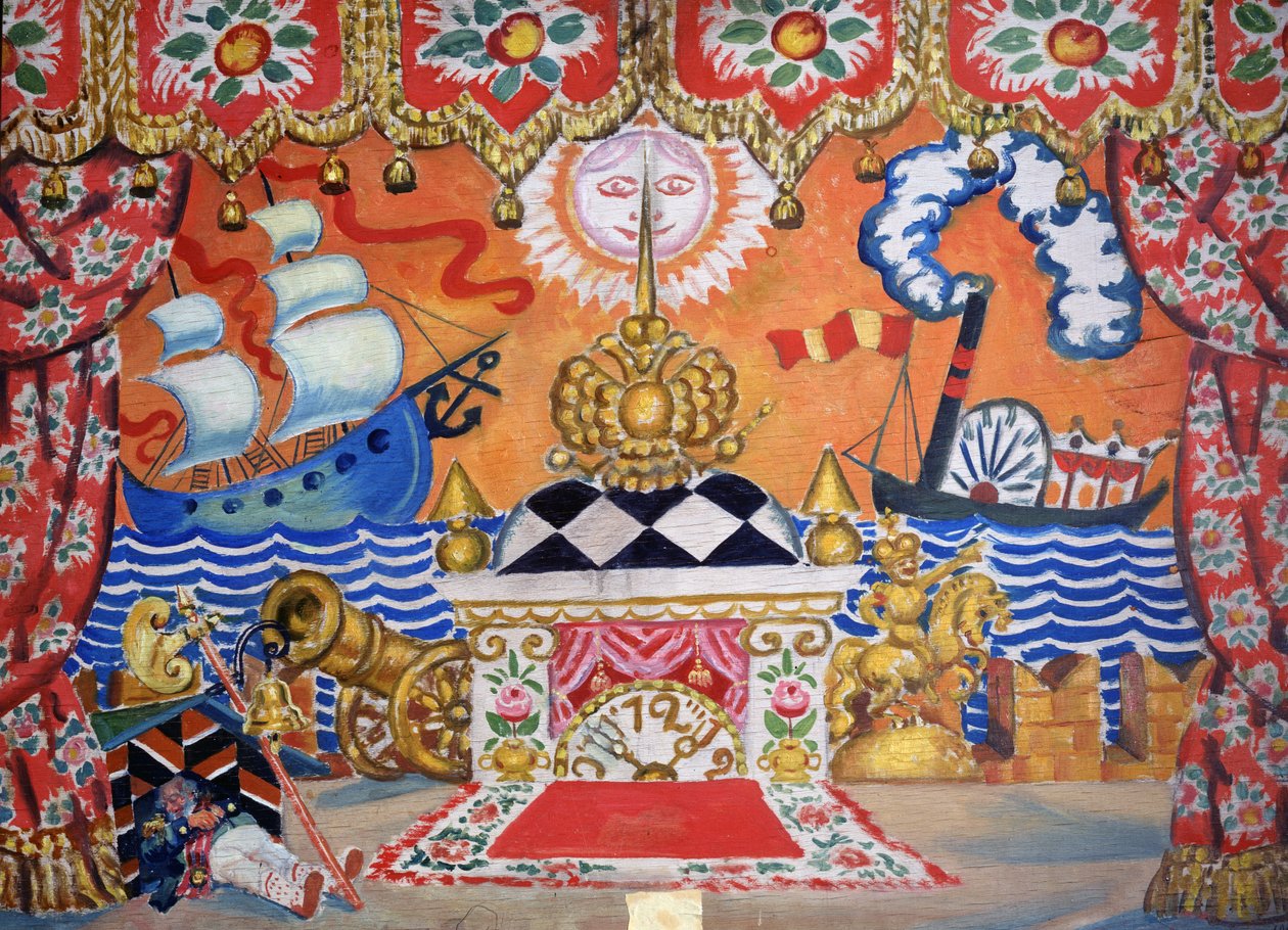 Cenário para The Flea, de Yevgeny Zamyatin, 1925 (tempera sobre madeira) de Boris Mikhailovich Kustodiev