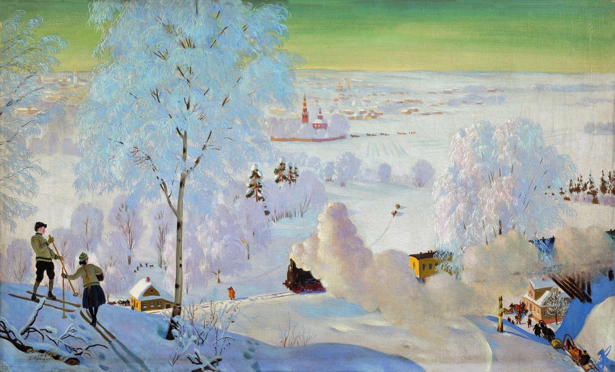 Esquiadores, 1919 de Boris Mikhailovich Kustodiev