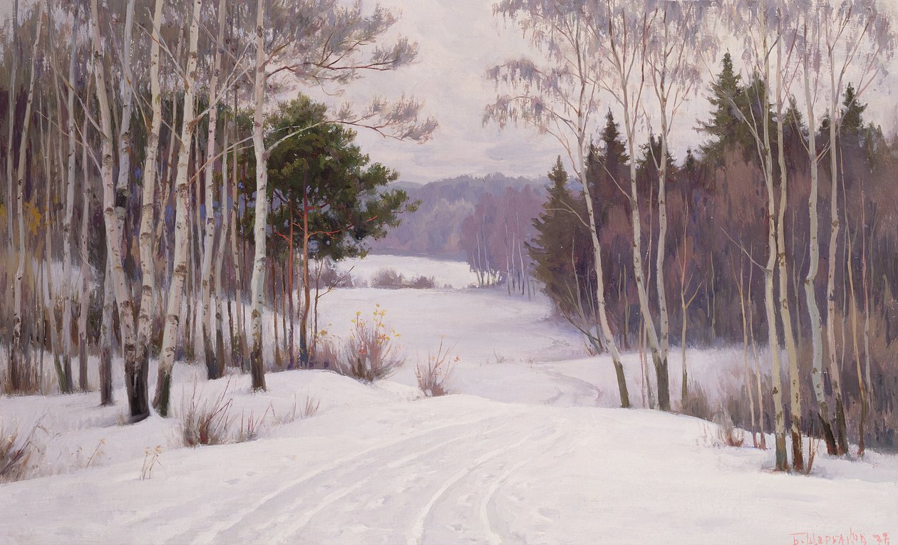 Trilha da floresta no inverno de Boris Walentinowitsch Scherkow