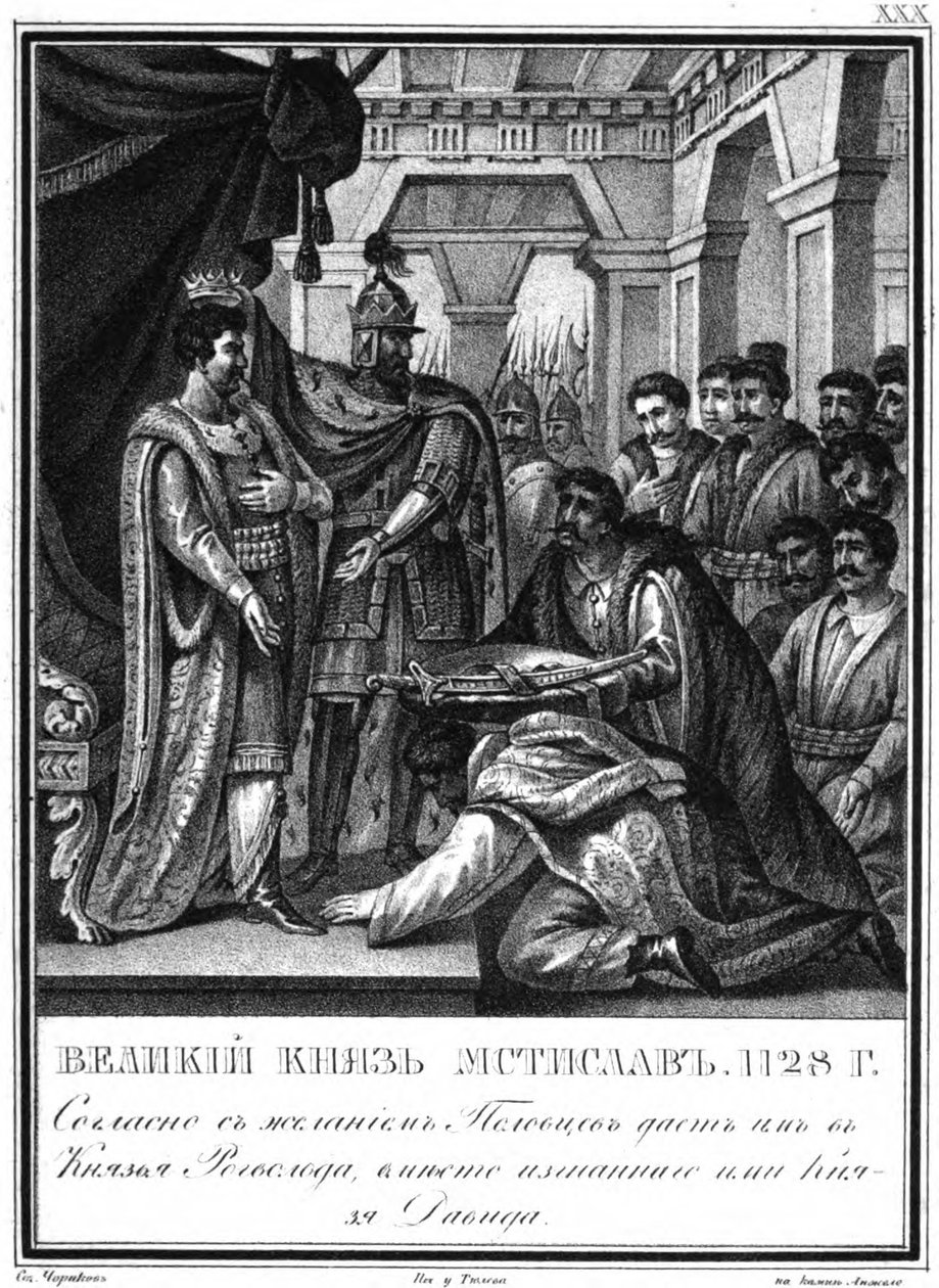 Mstislav nomeei Rogvolod para príncipe de Polotsk. 1128 De Karamzin ilustrado, 1836 de Boris Artemyevich Chorikov