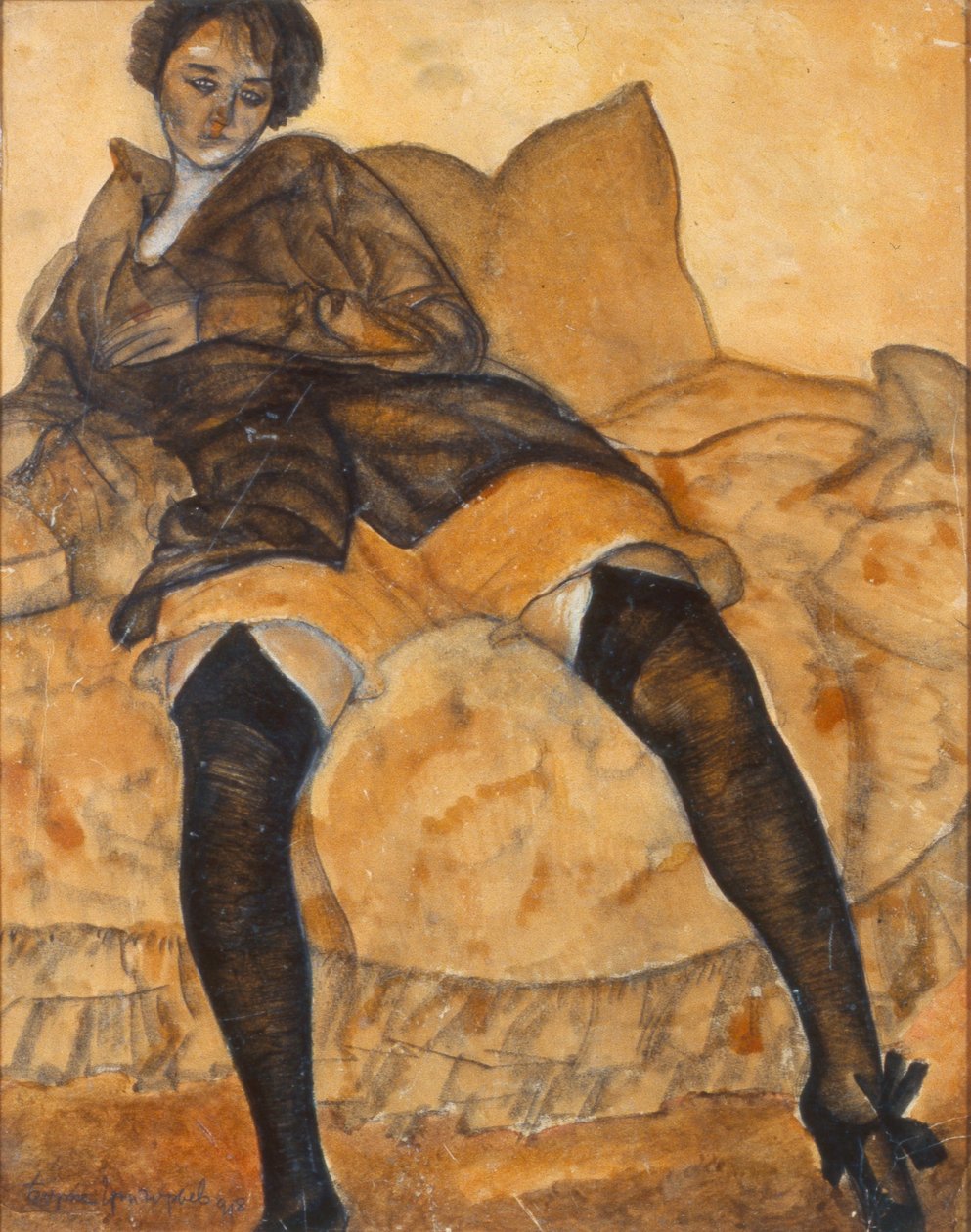Uma mulher sentada, c. 1918 de Boris Dmitrievich Grigoriev