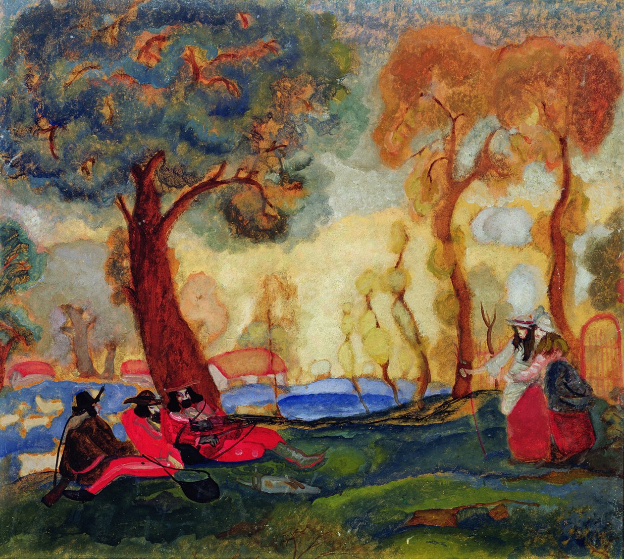 Comediantes judeus a descansar, década de 1910 de Boris Dmitrievich Grigoriev