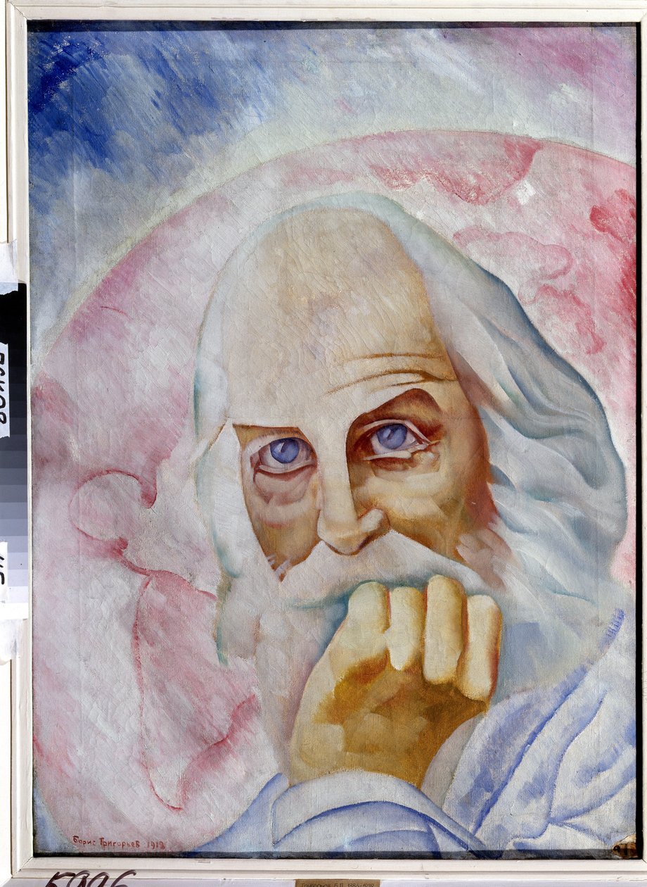 Retrato do escritor americano Walt Whitman (1819-1892) (Retrato do autor americano W. Whitman). Pintura de Boris Dmitryevich Grigoriev (1886-1939), óleo sobre tela de Boris Dmitrievich Grigoriev