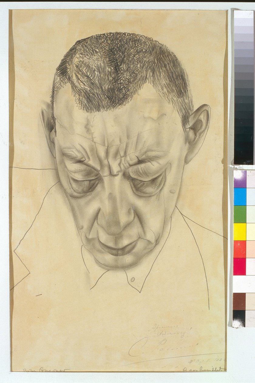 Retrato do compositor Sergei (Serguei) Rachmaninov (Serge Rachmaninoff ou Rakhmaninov) (1873-1943) - Obra de Boris Dmitryevich Grigoriev (1886-1939), lápis sobre papel (48x29 cm) de Boris Dmitrievich Grigoriev