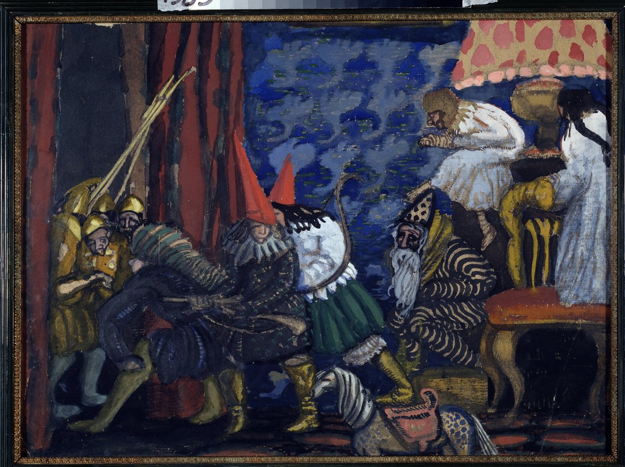 Um barco de exposição. Trabalho de Boris Dmitryevich Grigoriev (1886-1939), tempera a bordo de Boris Dmitrievich Grigoriev