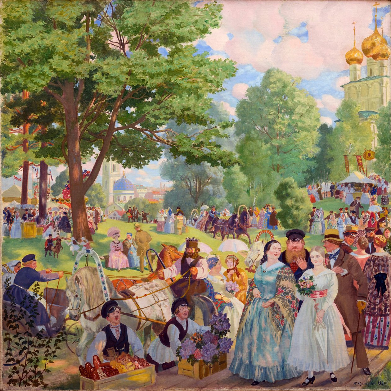 Fete de la Sainte Trinite - Festa da Santíssima Trindade por Kustodiev, Boris Michaylovich (1878-1927). Óleo sobre tela de Boris Mikhailovich Kustodiev