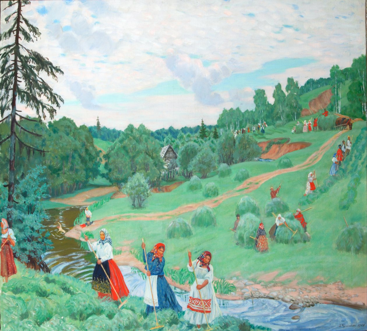 Fabricação de feno, 1917 de Boris Mikhailovich Kustodiev