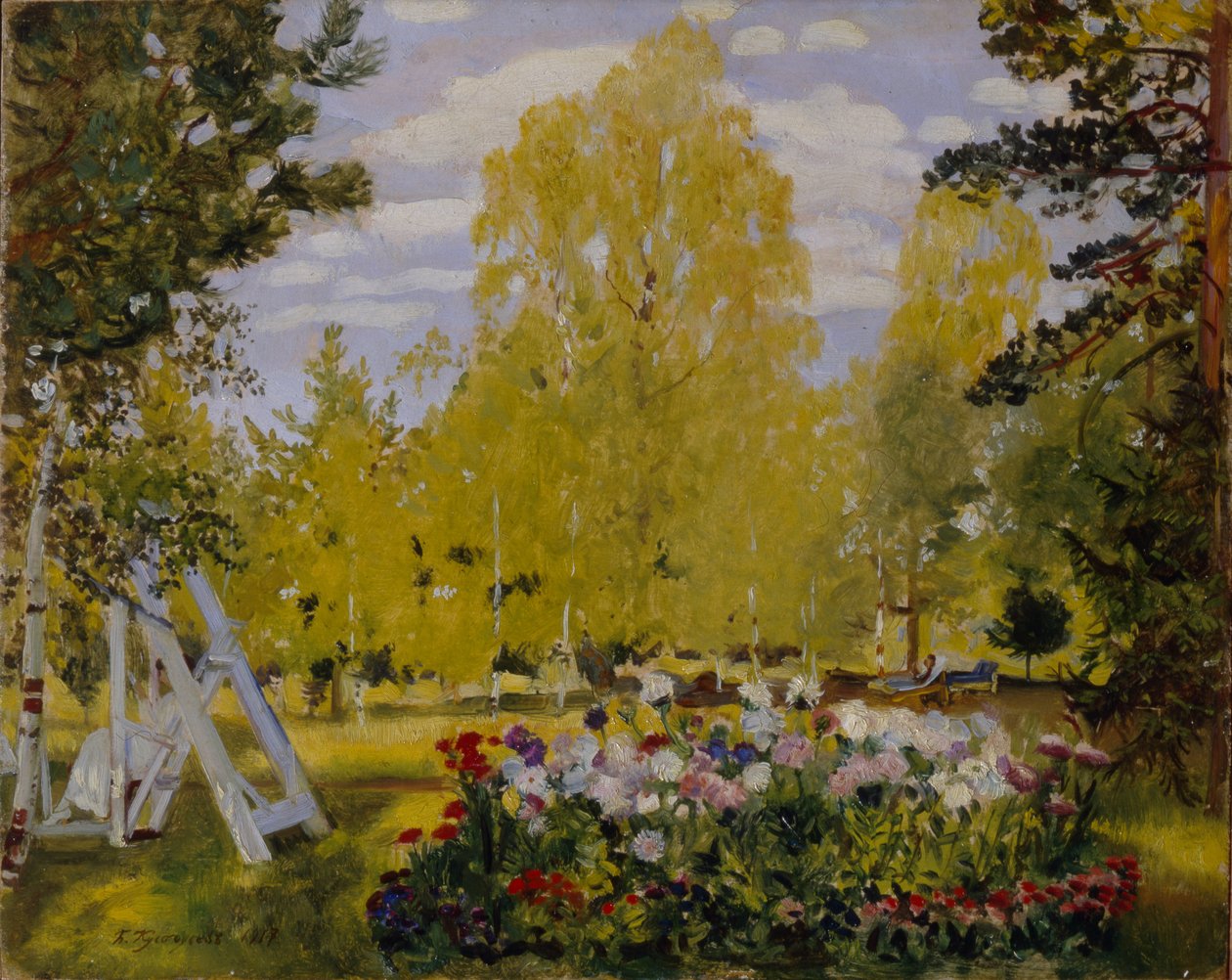 Paisagem com um canteiro de flores de Boris Mikhailovich Kustodiev