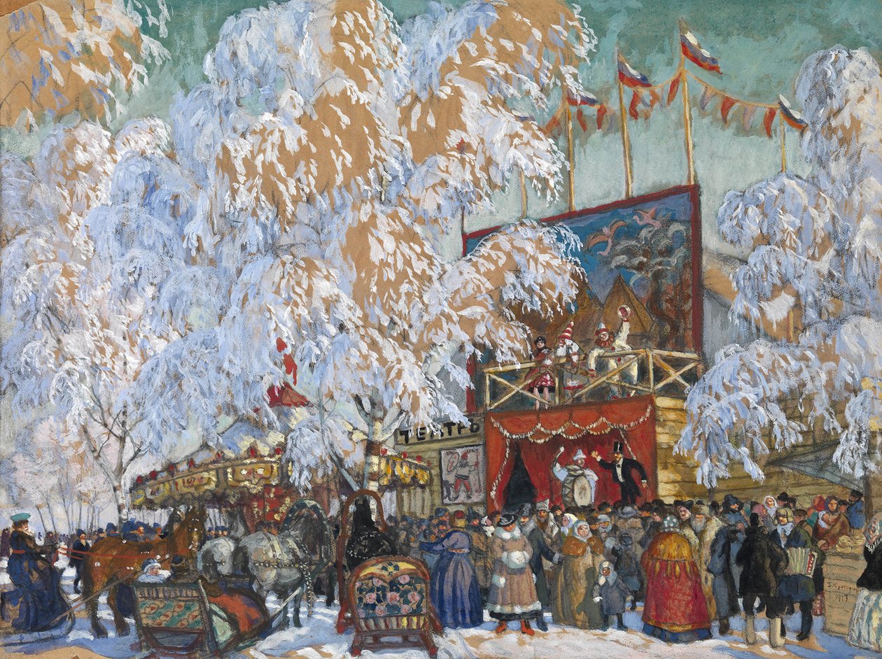 Cabines de exposições, 1917 de Boris Mikhailovich Kustodiev