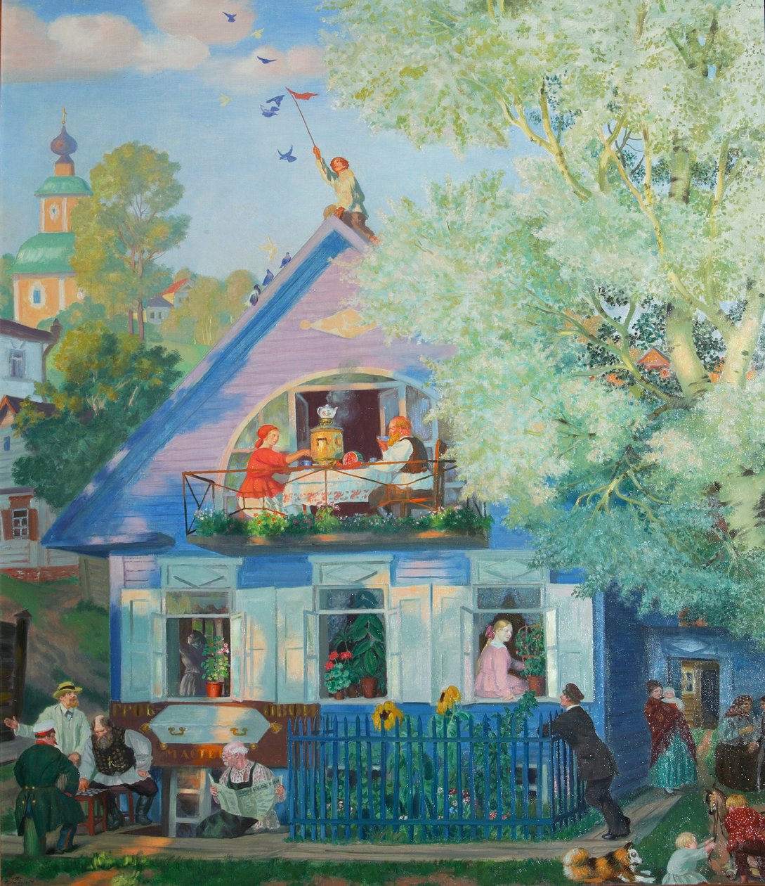Pequena casa azul, 1920 de Boris Mikhailovich Kustodiev