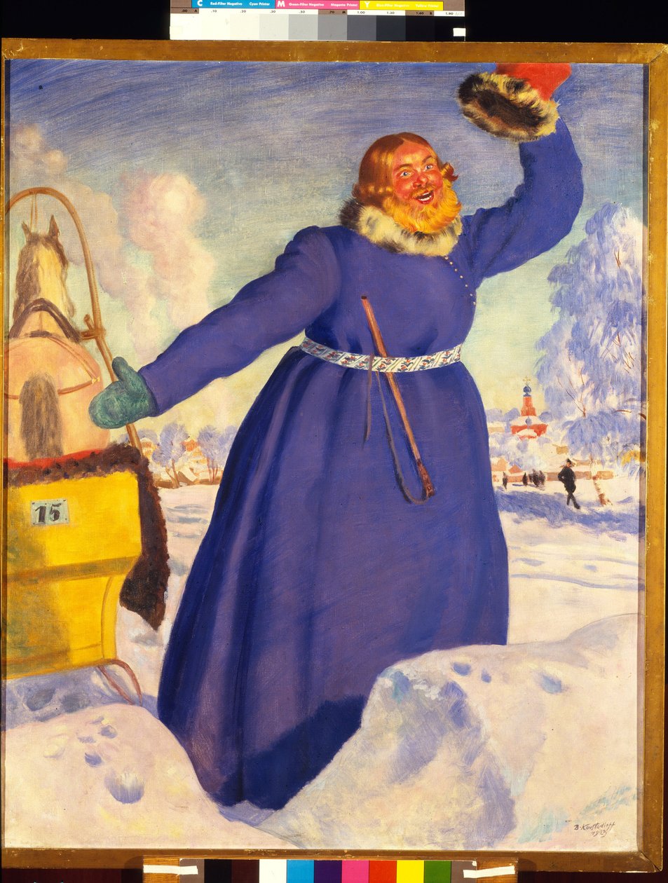 Um cocheiro imprudente. Obra de Boris Michaylovich Kustodiev (Koustodiev) (1878-1927), aquarela sobre papel de Boris Mikhailovich Kustodiev