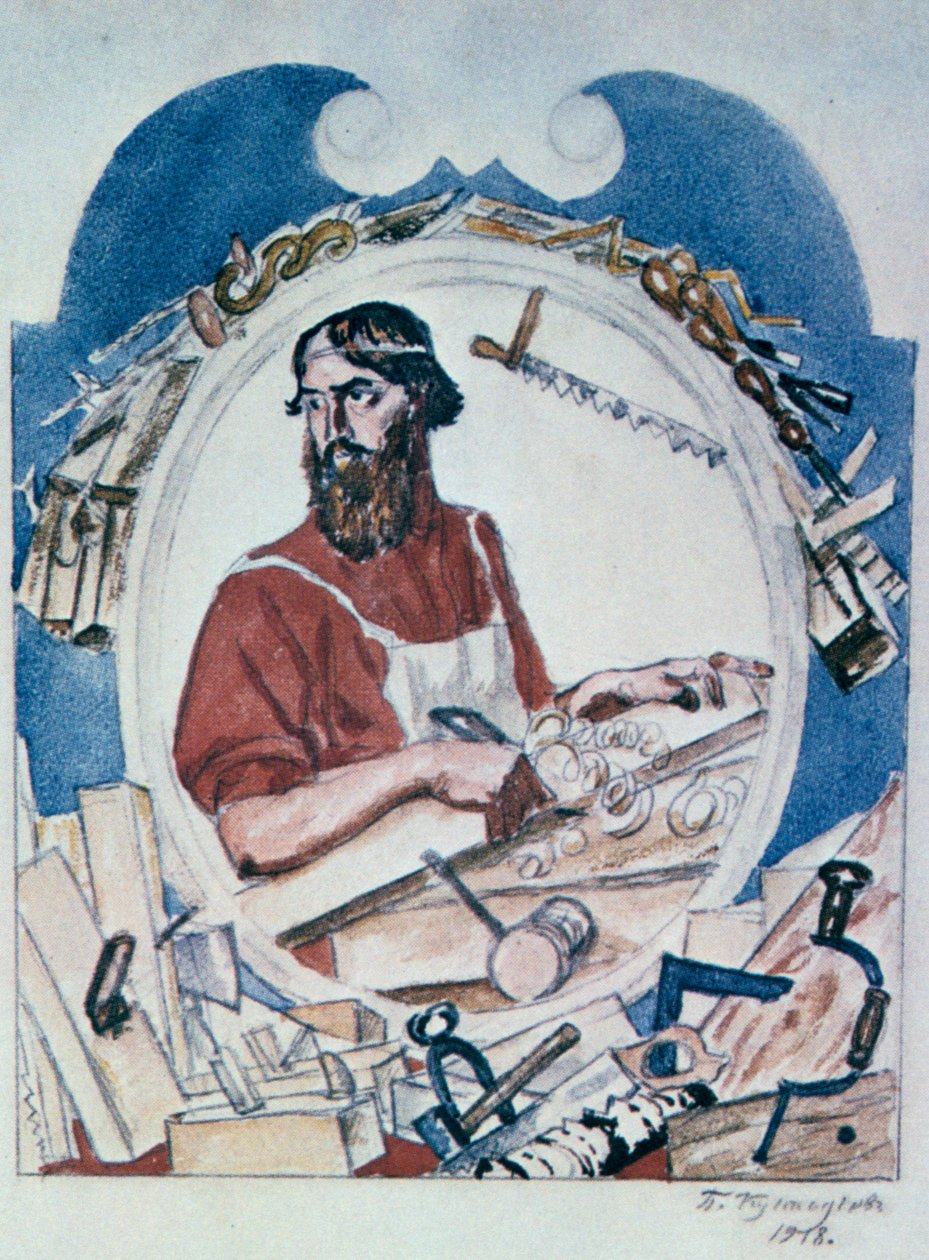O Carpinteiro, 1918. de Boris Mikhailovich Kustodiev