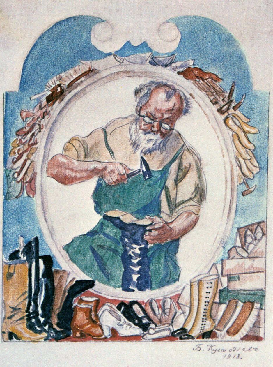 O sapateiro, 1918. de Boris Mikhailovich Kustodiev