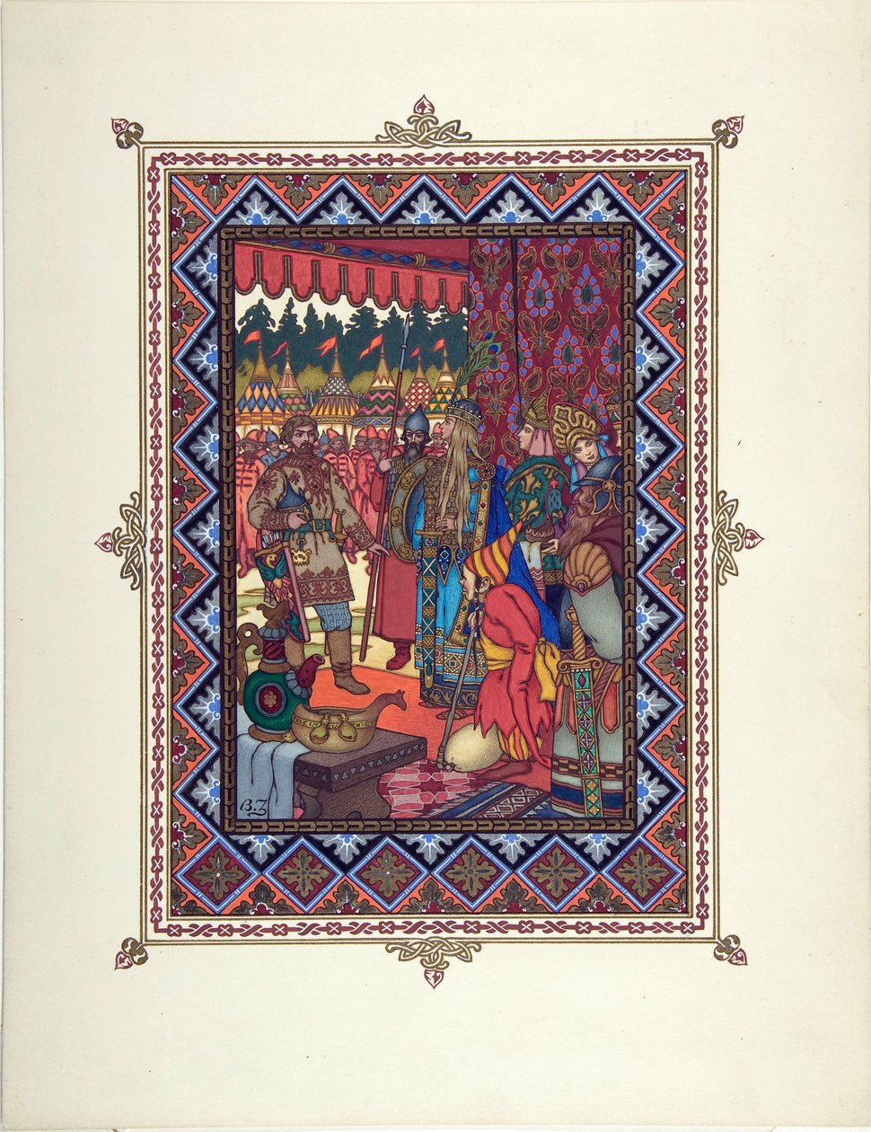 Ilustração para o conto de fadas Marya Morevna (Maria des mers) par Zvorykin, Boris Vasilievich (1872- depois de 1935), c. 1925 - Litografia a cores, 27,3x20,5 - Coleção Particular de Boris Vasilievich Zvorykin