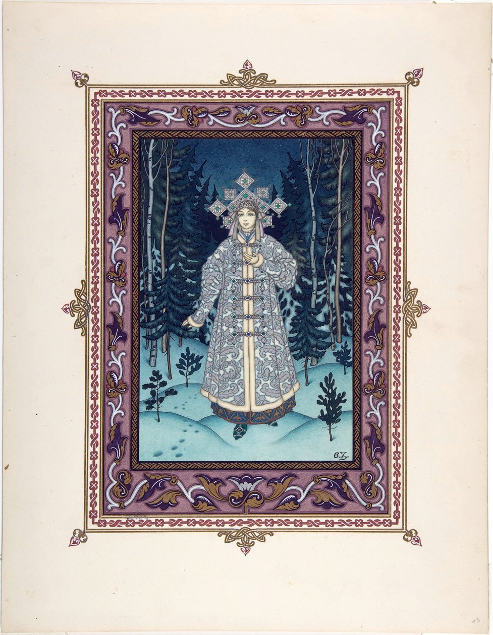 Snegourotchka ( ou Snegourka, la Fille de neige) - Ilustração para o conto de fadas Snegurochka par Zvorykin, Boris Vasilievich (1872- depois de 1935), c. 1925 - Litografia a cores, 27,3x20,5 - Colecção Privada de Boris Vasilievich Zvorykin