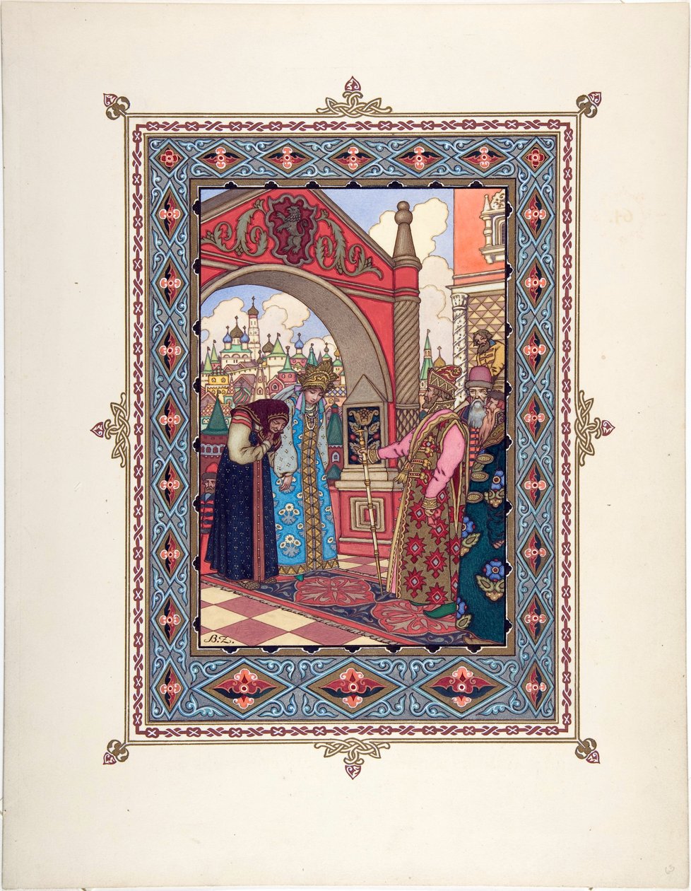 Vassilissa la Belle (Vassilissa la tres Belle) - Ilustração para o conto de fadas Vasilisa the Beautiful par Zvorykin, Boris Vasilievich (1872- depois de 1935), c. 1925 - Litografia colorida, 27,3x20,5 - Coleção Particular de Boris Vasilievich Zvorykin