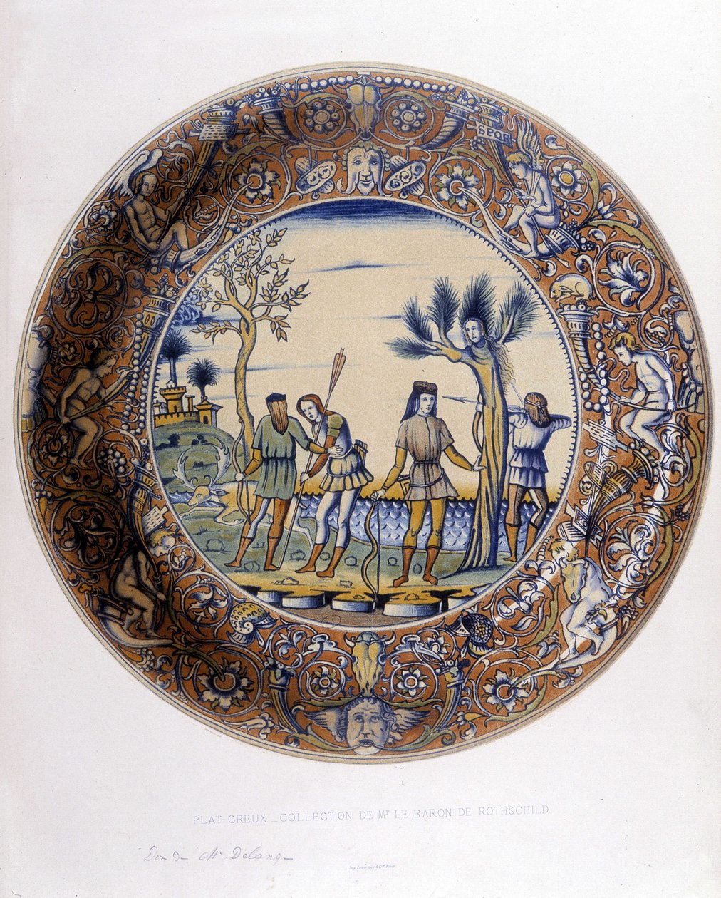 Daphne transformado em Laurier para escapar à perseguição de Apolo - na "Coleção de faianças italianas dos séculos XV, XVI e XVIII", projetada por C. Delange e C. Borneman, ed. Delange, Paris de Bornemann Bornemann