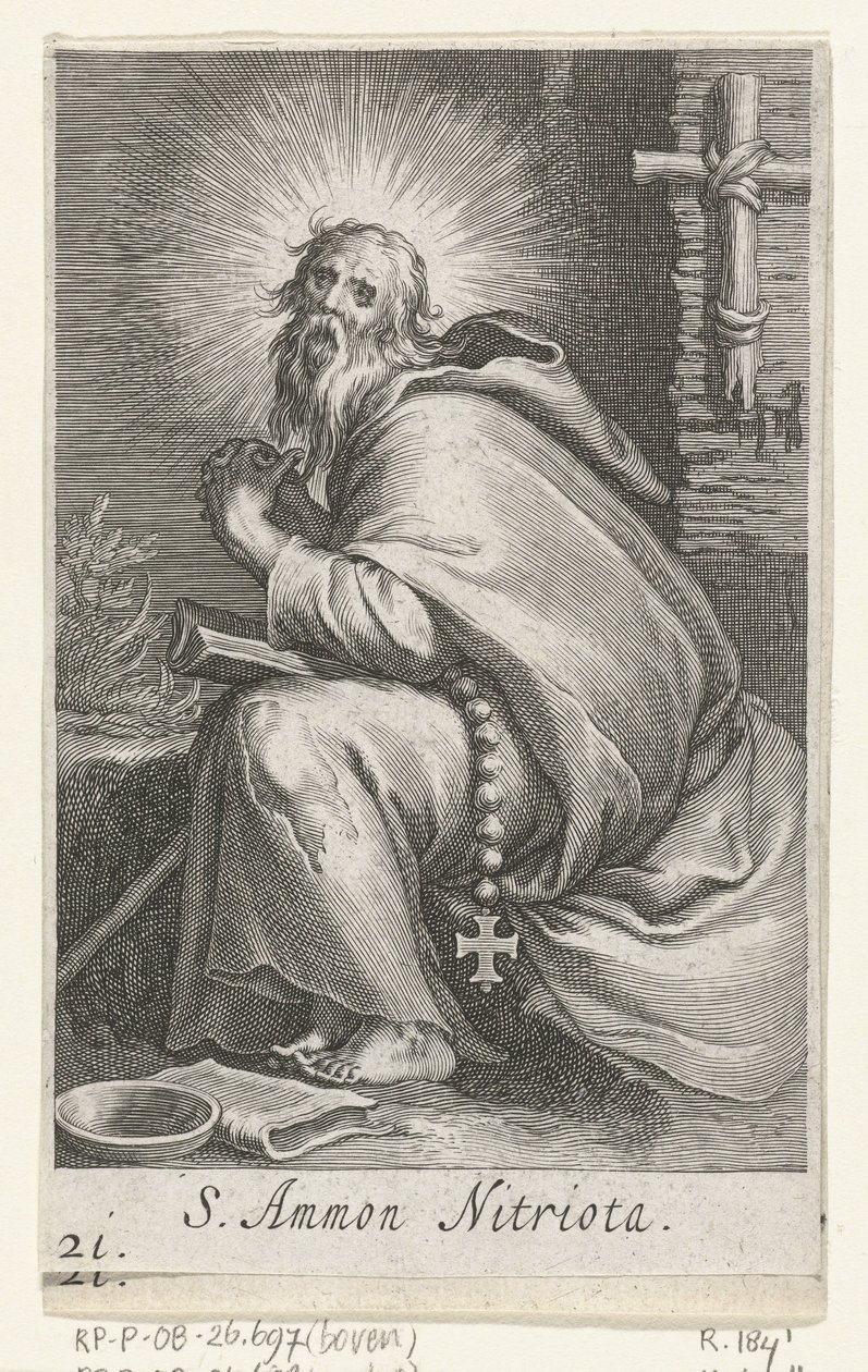 Santo Amónio, o Grande, como eremita
S. Ammon Nitriota (título sobre o objecto)
Eremitas (título da série)
Sacra eremvs ascetarvm (título da série) de Boëtius Adamsz. Bolswert