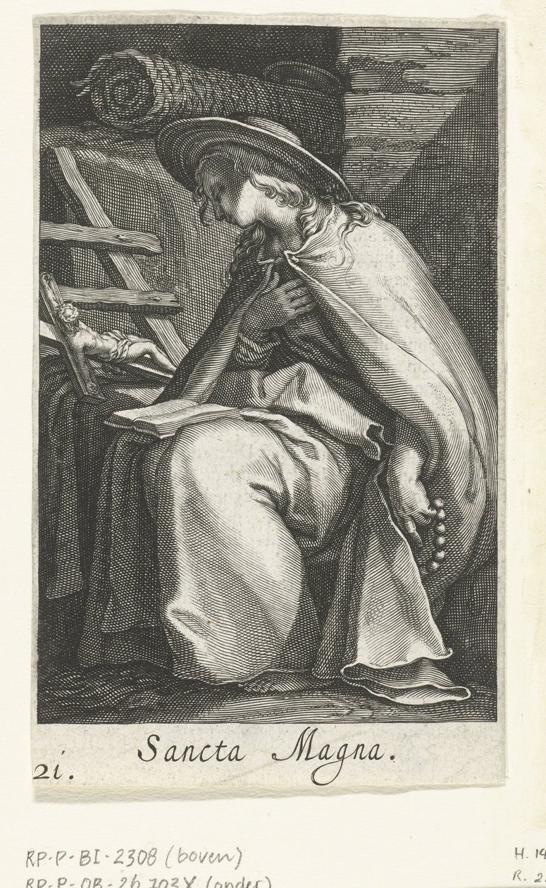 Santa Magna como Eremita Sancta Magna (título no objeto) Hermitesses (título da série) Sacra Eremus Ascetriarum (título da série) de Boëtius Adamsz. Bolswert