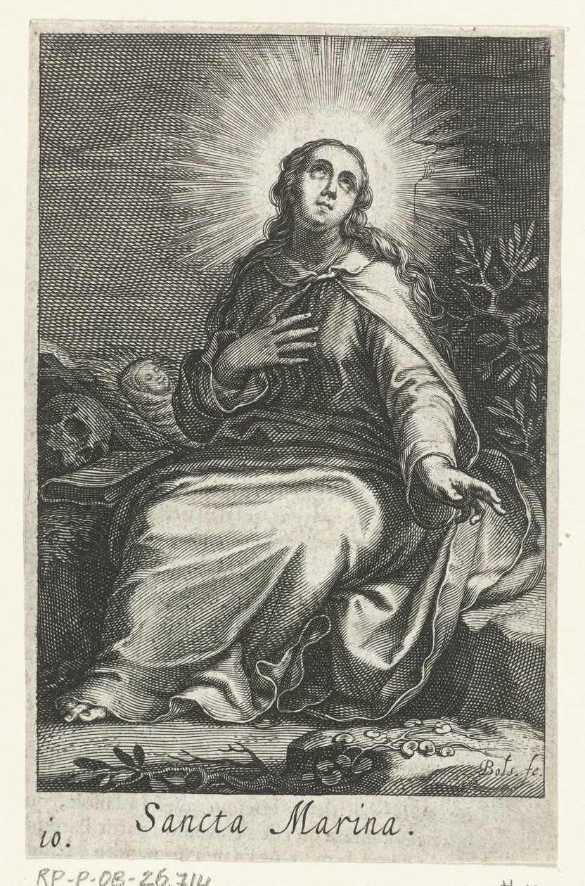 Santa Marina de Alexandria como ermitã
Sancta Marina (título sobre o objecto)
Eremitesses (título da série)
Sacra Eremus Ascetriarum (título da série) de Boëtius Adamsz. Bolswert