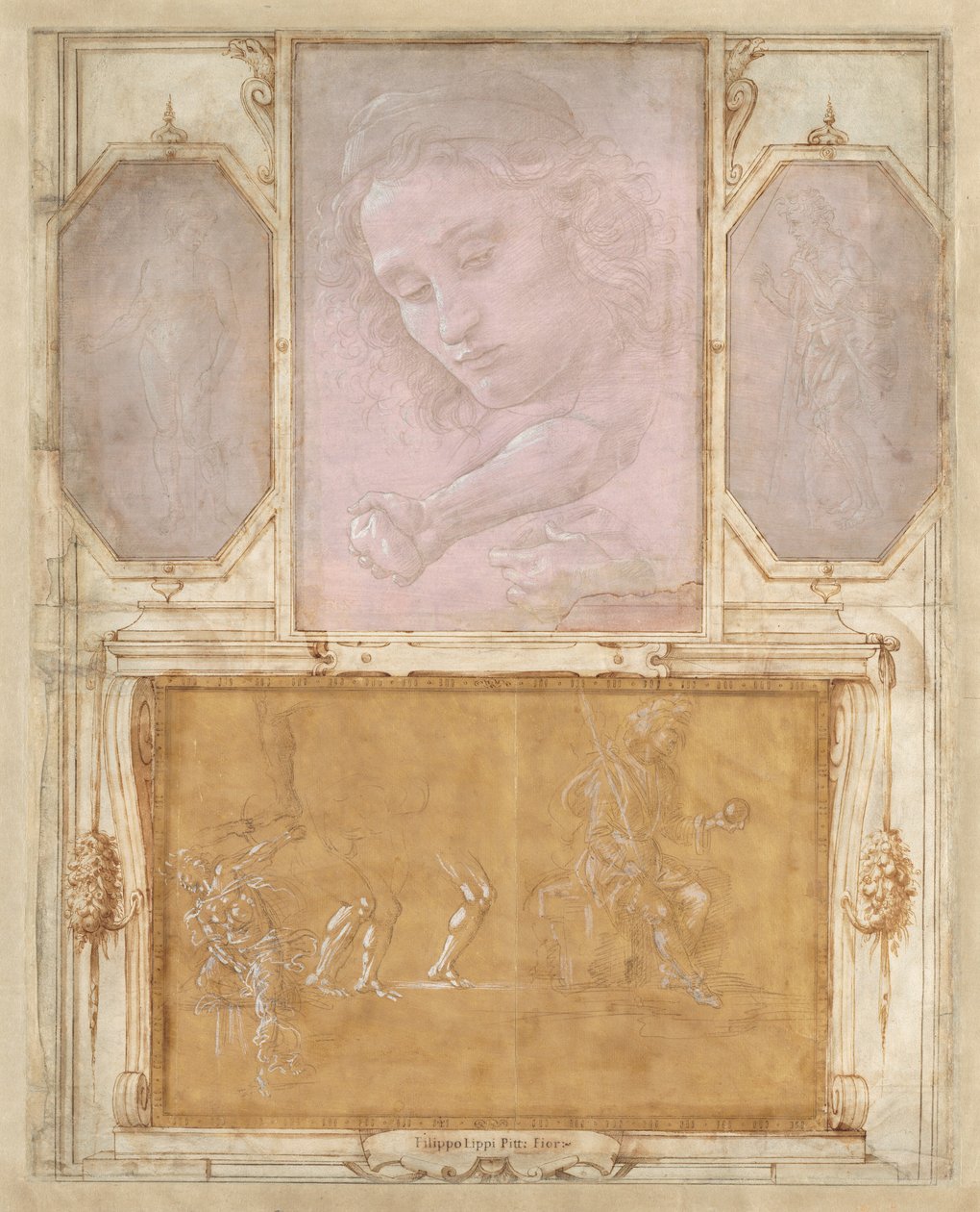 Página do "Livro de Desenhos" de Botticelli Giorgio Vasari with drawings by Filippino Lippi and Raffaellino del Garbo