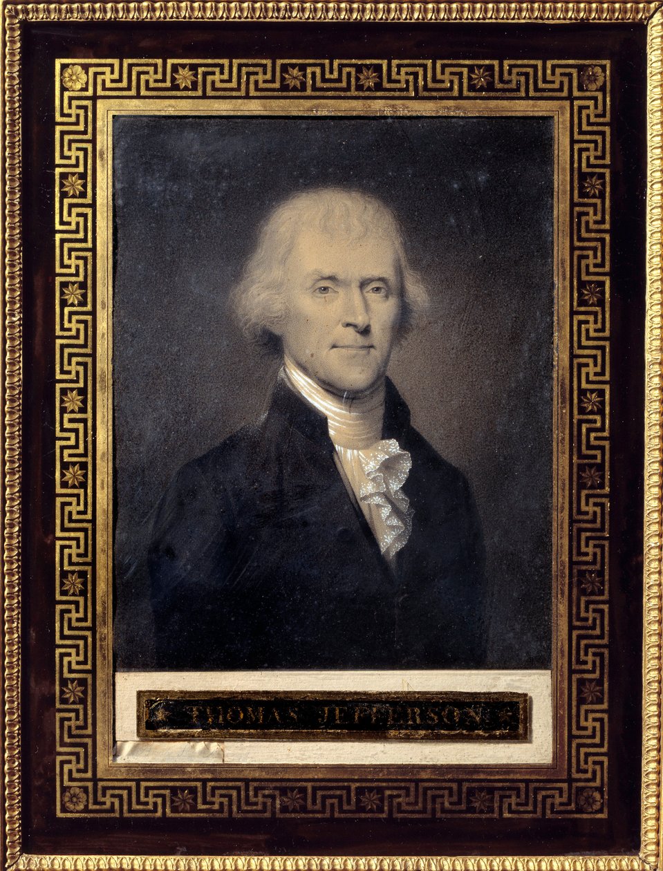 Retrato de Thomas Jefferson (1743-1826) Presidente dos Estados Unidos de 1801 a 1809 - Desenho de Bouch (século XIX), pedra preta, tampo de giz Dim: 0,25 x 0,20m - Malmaison, Musee Du Chateau - Retrato de Thomas Jefferson (1743-1826) - Desenho de Bouc de Bouch